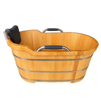 Bồn tắm gỗ pơ mu tay cầm 2 bên dáng Oval